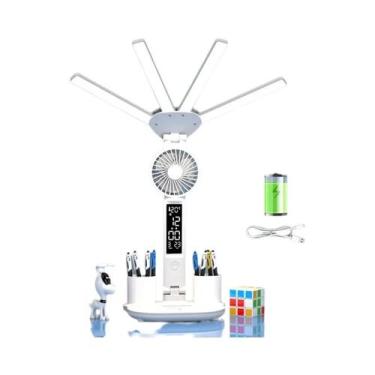 Imagem de Luminária De Mesa LED Recarregável Com Ventilador E Display De Relógio