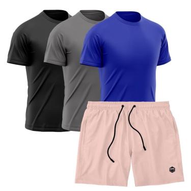 Imagem de Kit 3 Camisetas Dry Treino Fitness Academia + Short Bermuda Rosa-Masculino