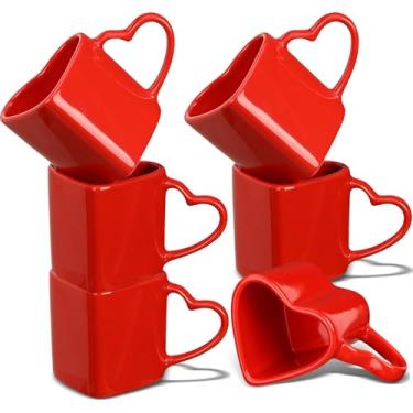 Imagem de Domensi 6 peças canecas em forma de coração para dia dos namorados, xícara de café, caneca de cerâmica para dia dos namorados, 335 g, com alça, xícara de chá, presente para decoração romântica para