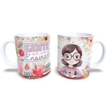 Imagem de Caneca de Cerâmica 325ml Dia dos Professores, Design Floral com Ilustração, Branca (14093)