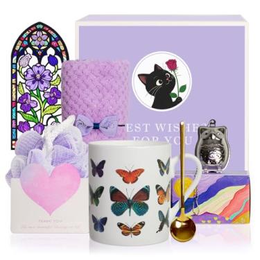 Imagem de Lovift Cesta de presente de aniversário borboletas para mulheres, caneca de café que muda de cor de calor, exclusivo conjunto de presente de Natal para melhor amiga, mãe, esposa, professora (presente
