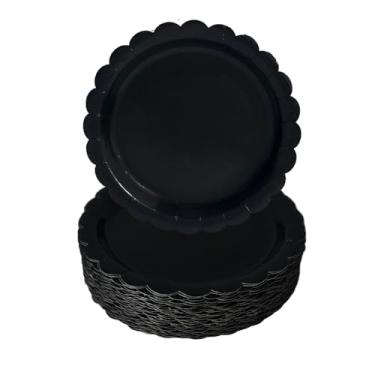 Imagem de NOVIPEROW 100 peças de pratos de papel recortado, pratos de papel preto de 17 cm, pratos de sobremesa descartáveis resistentes premium para casamento, dia dos namorados, aniversários, chás de bebê
