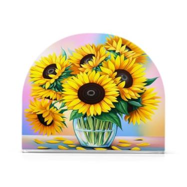 Imagem de Qilmy Porta-guardanapos acrílico girassóis amarelos, porta-guardanapos de coquetel de plástico transparente para mesas de restaurante de cozinha, 2 peças