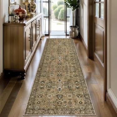 Imagem de Tangsoo Tapetes de corredor marrom de 6 x 25 cm, tapete lavável para corredores, antiderrapante, floral, vintage, macio, com pelo baixo, 3 m de comprimento, para sala de estar, cozinha, quarto