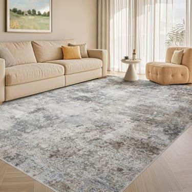 Imagem de Tortania Tapete lavável 12 x 18 cm para sala de estar: tapetes modernos abstratos neutros grandes macios finos - Tapete interno antiderrapante para quarto, sala de jantar, escritório, berçário