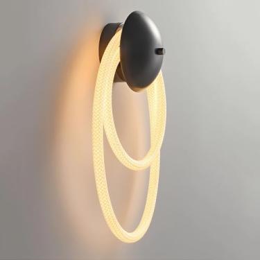 Imagem de Luminárias de parede LED modernas, luz branca quente 3000K, luminárias de parede pretas para interiores, luminária de parede criativa com efeito de corda brilhante para sala de estar, quarto