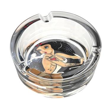 Imagem de Cinzeiro de vidro de desenho animado, cinzeiros domésticos, cinzeiros legais sem bagunça cinzeiro redondo transparente para decoração de escritório em casa ou pátio varanda uso externo (preto)