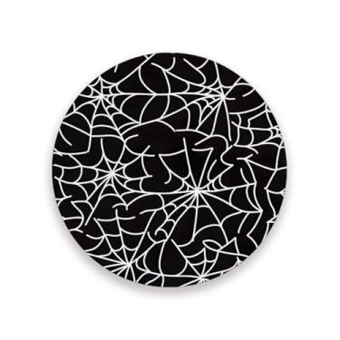 Imagem de JUZIHAI Conjunto de 4 porta-copos de teia de aranha de Halloween, porta-copos redondos de pedra de cerâmica absorvente de 9 cm com base de cortiça, tapete de proteção de mesa para cozinha, bar