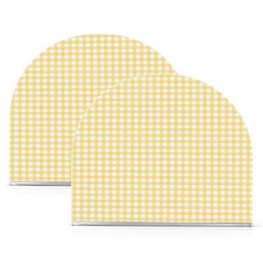 Imagem de Qilmy Porta-guardanapos acrílico guingão amarelo, suporte de lenços de mesa independente transparente, dispensador de papel de coquetel para cozinha, jantar, restaurante, bar, decoração, 2 unidades