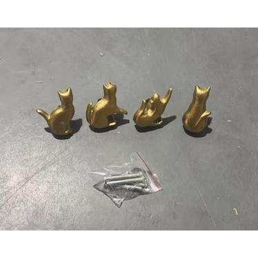 Imagem de JUXYES Conjunto de 4 puxadores vintage para gaveta de gato - Puxador de gaveta de ferro fundido antigo - Puxador decorativo retrô para armário de cômoda, dourado