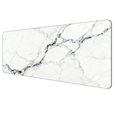 Imagem de Dynippy Mouse pad fino para jogos estendido (80 x 30 x 0,2 cm) com bordas costuradas, tapete de mouse e teclado 2GG, tapete de mesa para jogos, escritório e casa - mármore branco e preto
