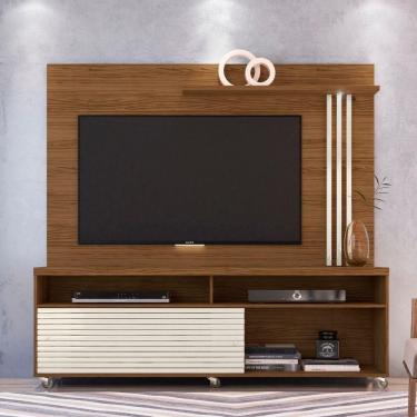 Imagem de Estante De Tv 65 Pol 182cm Com Rodízio Para Sala Nerion M20 - D`rossi Naturale(fosco)-off White(brilho)