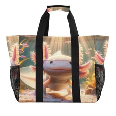 Imagem de ODAWA Bolsa Axolotl Rosa Subaquática Resistente à Água Academia, Bolsa de Praia Portátil Resistente à Água, Axolote rosa debaixo d'água, One Size