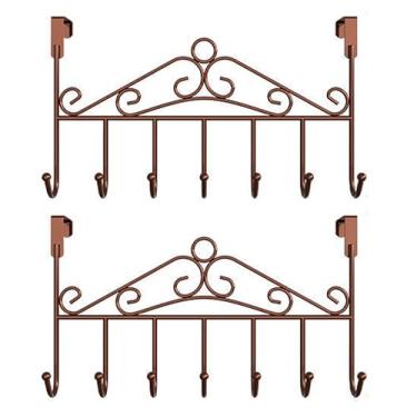 Imagem de YIKANGHENG Ganchos de porta traseira de quarto, 2 peças de cabide de ferro bronze de 40 cm x 21 cm para colocar chapéus, toalha, avental, pano no banheiro e quarto (Bronze)