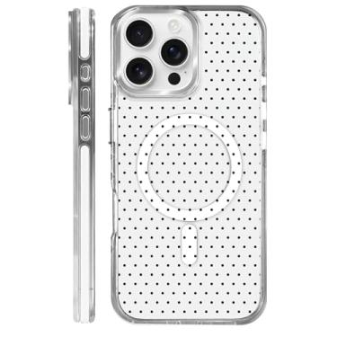 Imagem de MQJCYB Capa magnética para iPhone 16 Pro Max Design em base transparente, compatível com MagSafe, capa protetora fina de TPU macio para telefone feminino e meninas - Polka Dot Fashion Black