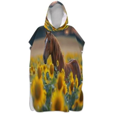 Imagem de Joisal Poncho de surfe absorvente para trocador adulto toalha de praia com capuz toalha de natação vintage cavalo girassol poncho masculino com capuz