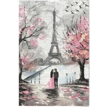 Imagem de Quebra-cabeça personalizado Paris Eiffel flor de cerejeira para adultos 500 peças presentes de quebra-cabeça de jogo tecnológico quebra-cabeças difíceis impressão animal decoração de arte, 52 cm x