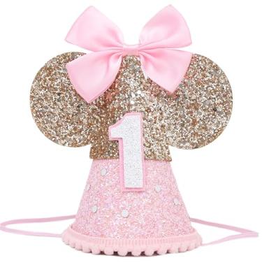 Imagem de WAOUH Mouse ears Pink Minnie 1st birthday,Mouse 1st Birthday Crown,Party Hat for Kids birthday hat, Photo Props for Birthday (Mouse 1st Hat)
