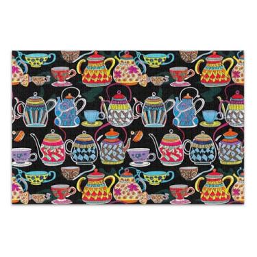 Imagem de Xícaras de chá de azulejo preto vibrante 1000 quebra-cabeças para adultos pintura de arte animal presentes masculinos exclusivos engraçados jogos de quebra-cabeça, 75 x 40 centímetros