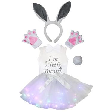 Imagem de Petitebella I'm Little Bunny Shirt Headband Tutu 6pc Girl Costume 1-8y (White/Gray LED, 1-2 Years)