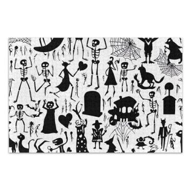 Imagem de Quebra-cabeça de esqueletos de Halloween com animais pretos para adultos, 500 peças, brinquedo de arte, diversão familiar, quebra-cabeça branco, presentes de festa de elefante, 51 x 35 cm