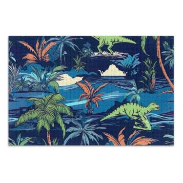Imagem de Quebra-cabeça para adultos, 1000 peças, estampa de dinossauro, selva, azul, branco, elefantes, presentes, arte divertida, quebra-cabeça animal, arte floral, 75 x 40 cm