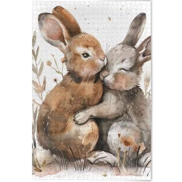 Imagem de Quebra-cabeça coelho fofo coelho para adultos 500 peças decoração de pintura animal arte divertida quebra-cabeça personalizado divertido elefantes brancos presentes, 52 cm x 37,8 cm
