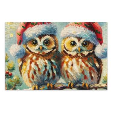 Imagem de Quebra-cabeça de Natal com corujas fofas para adultos, 500 peças, engraçado, rígido, animal, arte colorida, 50 x 35 cm