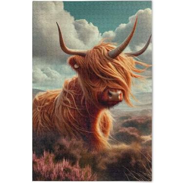 Imagem de Quebra-cabeças engraçados personalizados de unicórnio de vaca Highland 1000 peças para adultos, paisagem, arte, paisagem, cena, quebra-cabeça, jogos engraçados, presentes tecnológicos, 75 x 50 cm