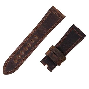 Imagem de FFHAO Pulseira de relógio artesanal de 26 mm italiano marrom preto áspero vintage pulseira de couro genuíno substituir para pulseira Panerai (cor: marrom áspero, tamanho: fivela de prata)