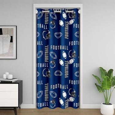 Imagem de jejeloiu Cortina de porta de futebol infantil para privacidade de entrada 1 painel Indianapolis capa de armário para meninos meninas futebol americano cidade divisão de quarto cortina azul branco