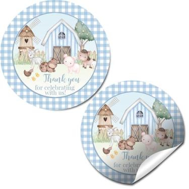 Imagem de Barnyard Adesivos de agradecimento para chá de bebê para meninos - 40 etiquetas redondas de animais de fazenda de 5 cm - Perfeito para lembrancinhas de festa, selos de envelope e sacos de petiscos por
