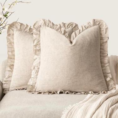 Imagem de Foindtower Conjunto de 2 capas de almofada decorativas com franja e babado macio boho fazenda capa de almofada aconchegante retrô para sofá, cama, sala de estar, decoração de casa, 45 x 45 cm, bege