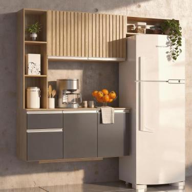 Imagem de Armário De Cozinha Mel Completo Com 5 Portas Suspenso Cor Damasco Ripa