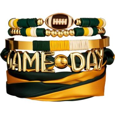 Imagem de DoDoBeads Conjunto de pulseiras femininas para dia de jogo – 4 peças de joias empilháveis de futebol, acessórios versáteis para fãs de esportes para chapéu, bolsa e colar, Medium, Metal, Sem Pedra