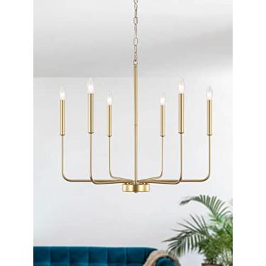 Imagem de ETONIMERR ouro lustre luminárias teto pendurado moderno lustre de fazenda para sala de jantar, vela de ouro pendente de luz para cozinha ilha sala de estar quarto do foyer