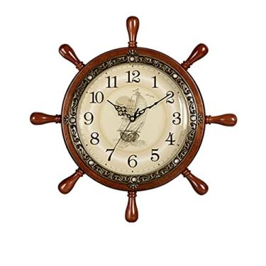 Imagem de Relógio de parede retrô de madeira maciça com leme de 30 cm, silencioso, sem tique-taque, relógio de parede para casa/escritório/cozinha - bandeja de papel grande bronze