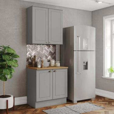 Imagem de Cozinha Modulada 2 Peças com Tampo em MDF Americana Henn, Cinza/Nature