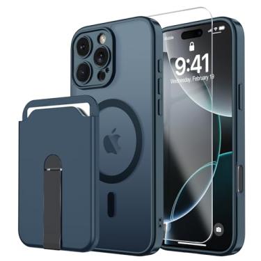 Imagem de Janmitta Capa para iPhone 16 Pro Max, compatível com MagSafe, com protetor de tela e carteira removível [3 cartões] [suporte embutido], proteção de nível militar, capa de telefone fosca translúcida