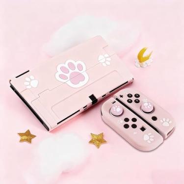 Imagem de Capa protetora para Switch OLED, linda capa traseira para console Switch, protetor separável de controle portátil, capa acoplável antiarranhões, absorvente de choque, rosa