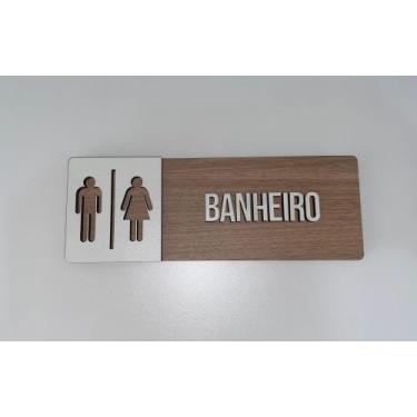 Imagem de Placa sinalização Banheiro Unissex Masculino e Feminino em mdf - Reala