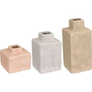 Imagem de Kit 3 Vaso Decorativo Enfeite Casa Home&Co Cerâmica Bege