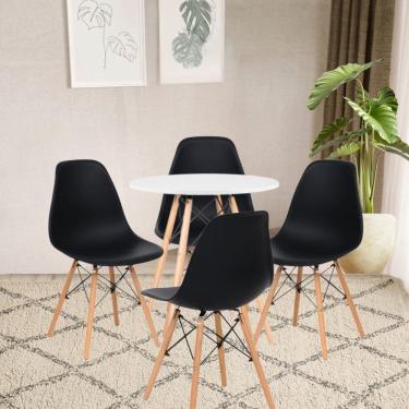 Imagem de Kit Mesa Jantar Eiffel 80 Branca com 4 Cadeiras Eiffel Preto Branco/Preto