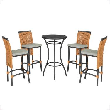 Imagem de Mesa Bistrô Com 4 Banquetas Roma Preta Corda Náutica 3 Trama Terra Cota