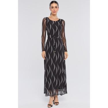Imagem de Vestido Longo PKS Tule Estampa Stripe P&B-Feminino