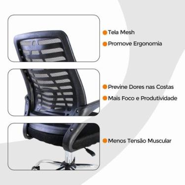 Imagem de Kit 4 Cadeiras De Escritório Esteirinha Mesh Ergonômica Giratória - Of