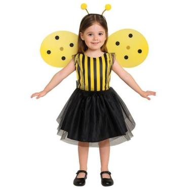 Imagem de Fantasia Abelha Infantil Carnaval C/Tiara e Asa Papilloo, Amarelo, 12 
