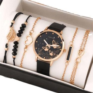Imagem de Relógio Feminino Original Preto Luxuoso + Kit Pulseiras - Vallen Acess