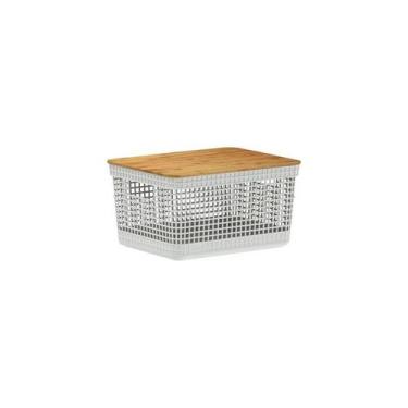Imagem de Cesto Organizador Grid com Tampa de Bambu 8L Branco Ou, U