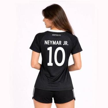 Imagem de Camisa Santos Mosaico Feminina Preta e Branca 10 Neymar Jr - Braziline